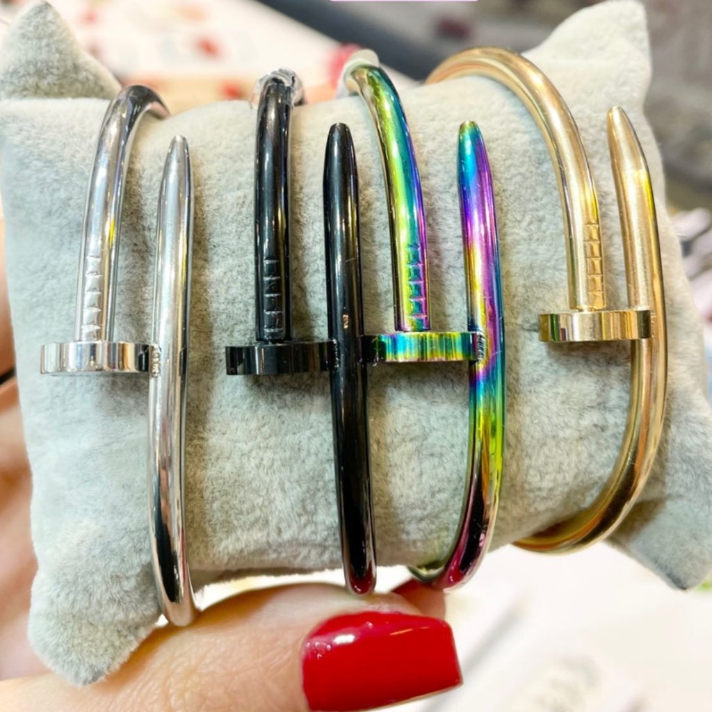 دستبند النگویی اسپرت استیل طرح میخ