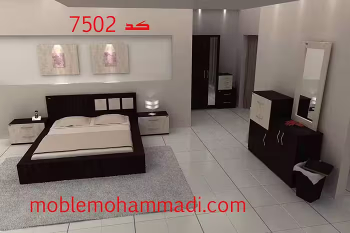 سرویس خواب ام دی اف کد7502شامل تخت/پاتختی/دراور/قاب اینه