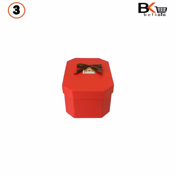 باکس کادویی هشت ضلعی کشیده پاپیون دار قرمز سایز سه  کد 52