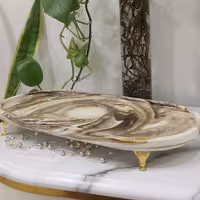 سینی بیضی قهوه ای کرم تیره رنگ دستسازسنگی (19در39سانت)