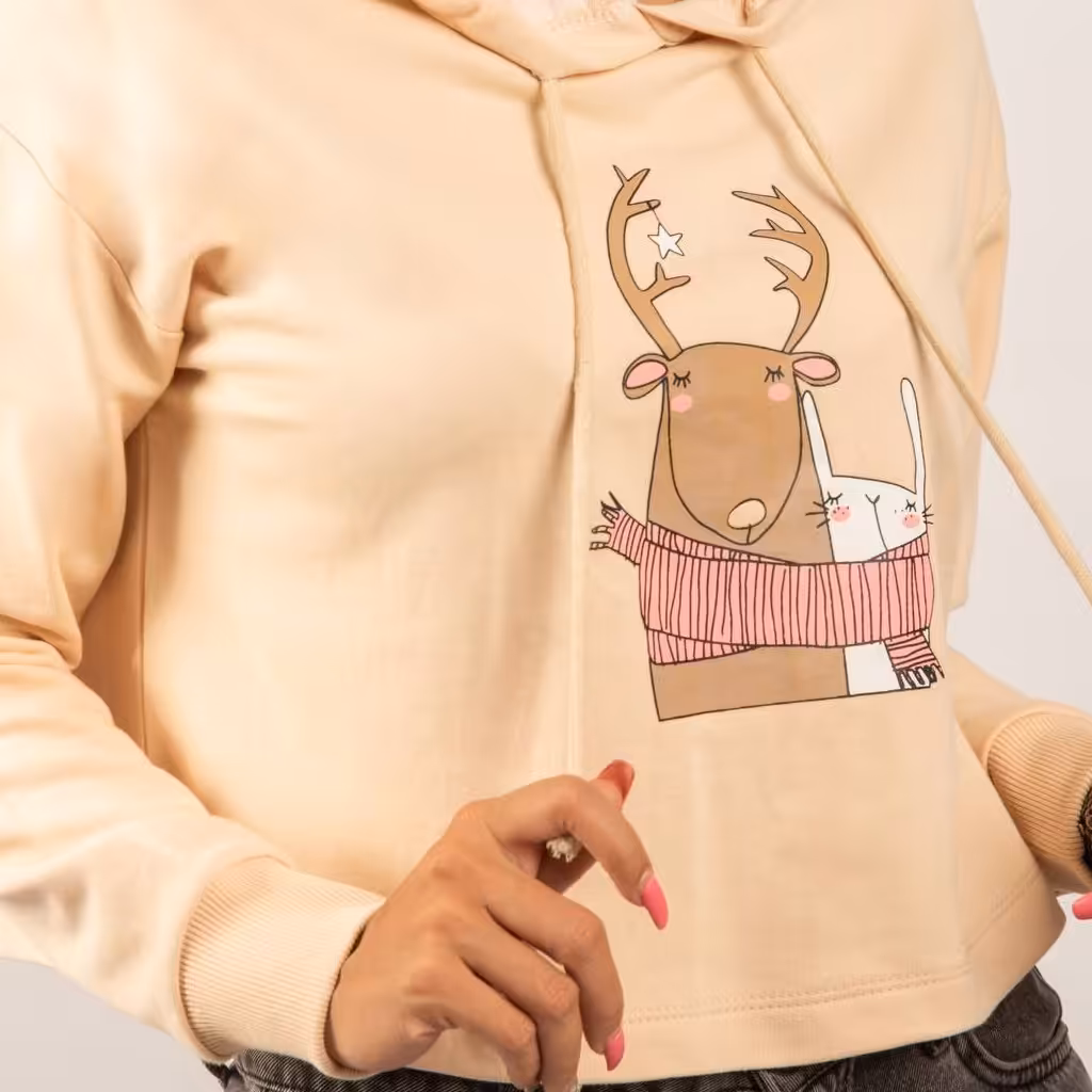 هودی کراپ کلاه دار  گوزن