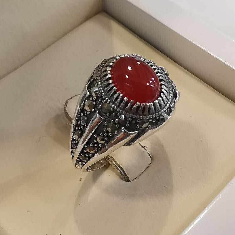 328-انگشتر نقره عیار 925 با سنگ عقیق سرخ کد 8-W5.15