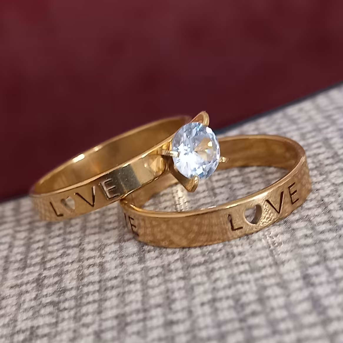 ست انگشتر رینگ ساده و نگین دار حکاکی شده love