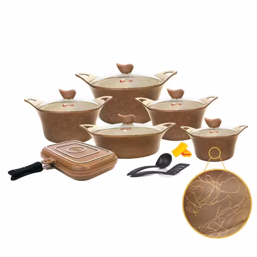 سرویس قابلمه کاپری کرم لاین نسکافه کاندید 15 پارچه گرانیتی