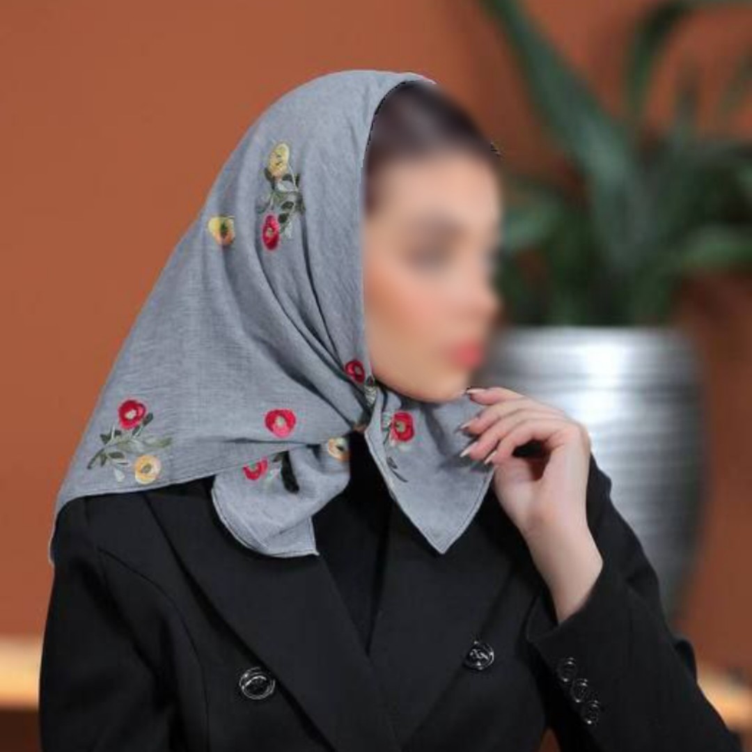 مینی اسکارف گلدوزی نخی زمینه طوسی با ارسال رایگان