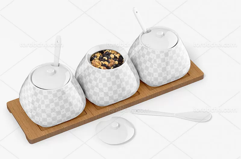 موکاپ ظروف آشپزخانه لایه باز | گرافیک با طعم تربچه