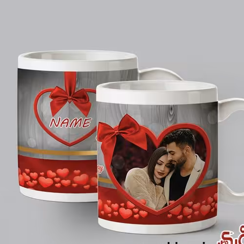 ماگ سرامیکی طرح عاشقانه با عکس دلخواه مجموعه 2عددی کد010