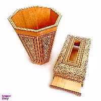 ست جعبه دستمال کاغذی و سطل خاتم کاری کد 12