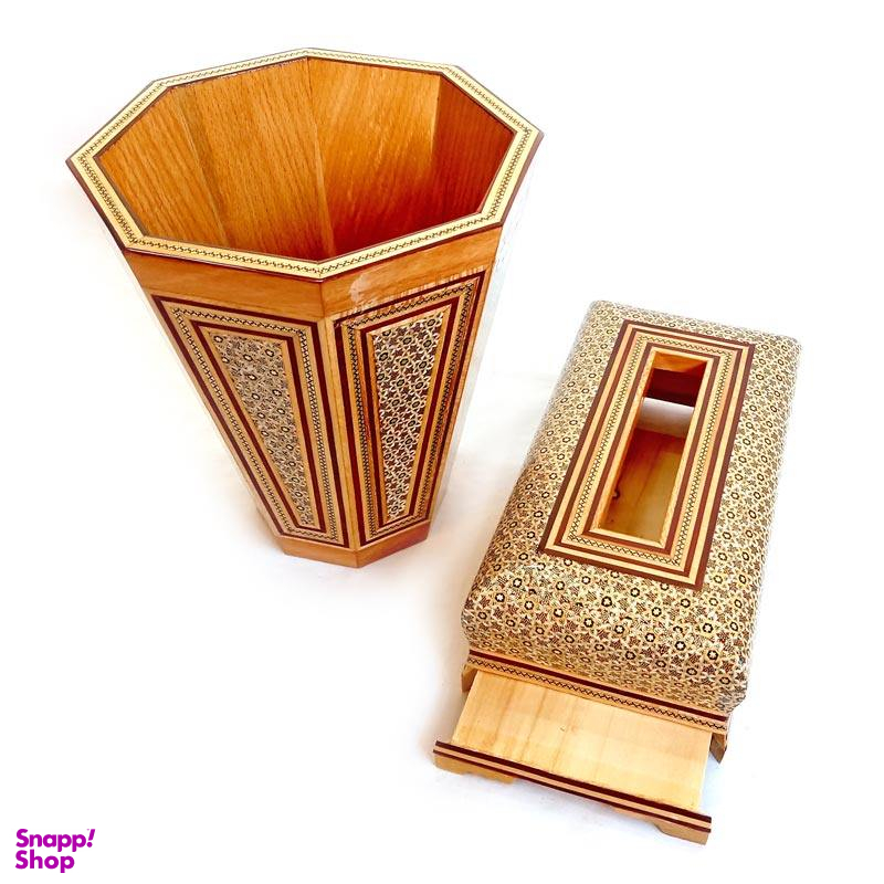 ست جعبه دستمال کاغذی و سطل خاتم کاری کد 12