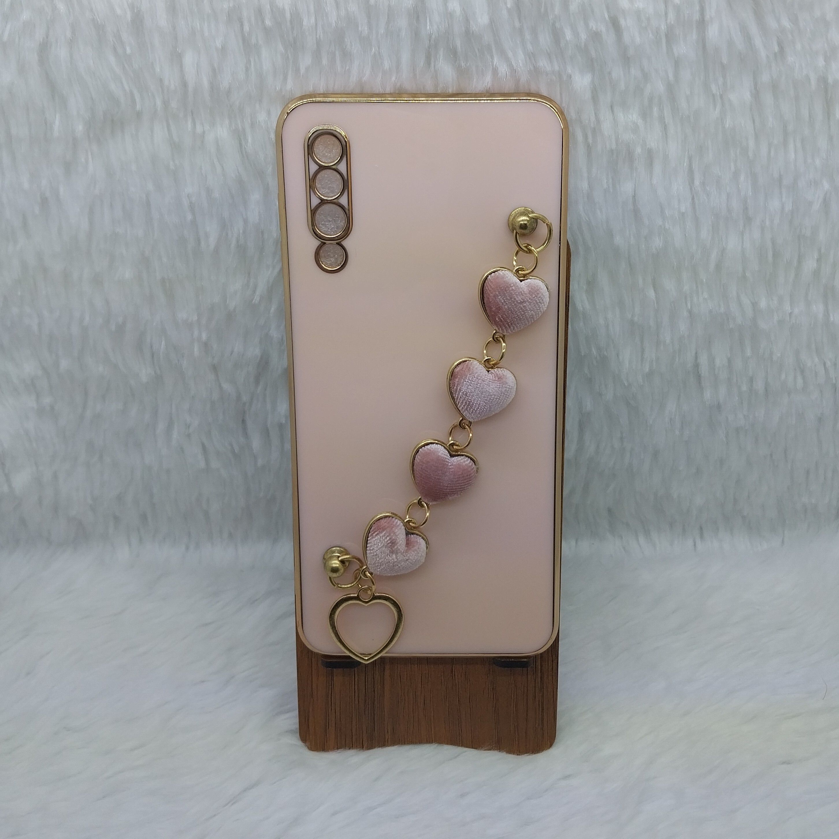قاب گوشی دخترانه A50 A30s مدل مای کیس زنجیردار قلب مخملی رنگ گلبهی مناسب گوشی Samsung A50 A50s A30s 