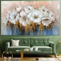 تابلو دست ساز گل عروس بارنگ  اکرولیک و ورق طلا  و تکسچر همراه باقاب