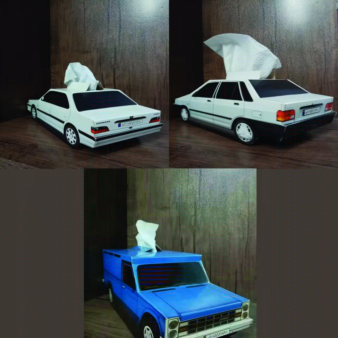 پک سه عددی دستمال کاغذی طرح خودرو از هر طرح پراید و پژوپارس و نیسان