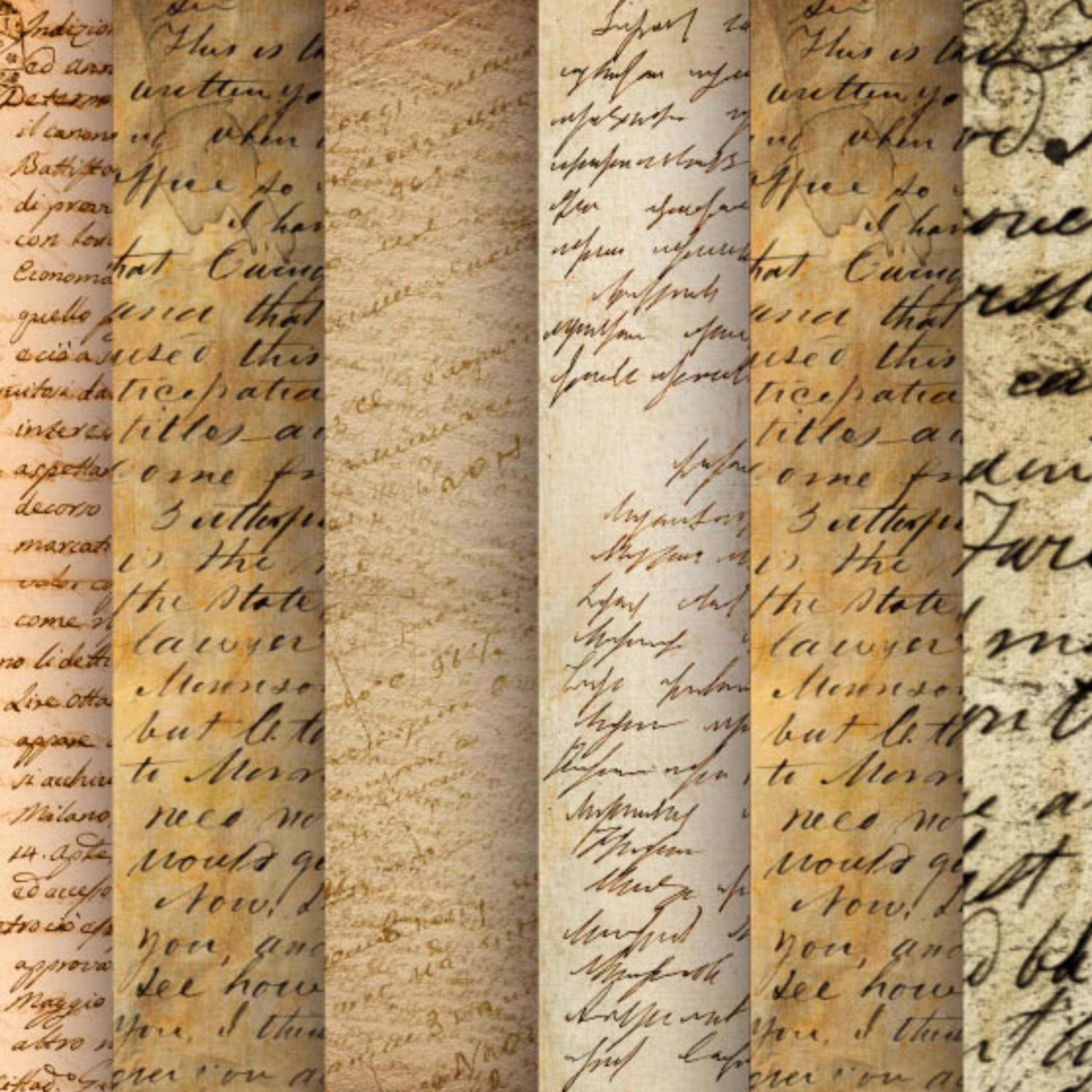 پک 6 برگه‌ای کاغذ گلاسه اسکرپ بوک طرح نامه‌های قدیمی انگلیسی