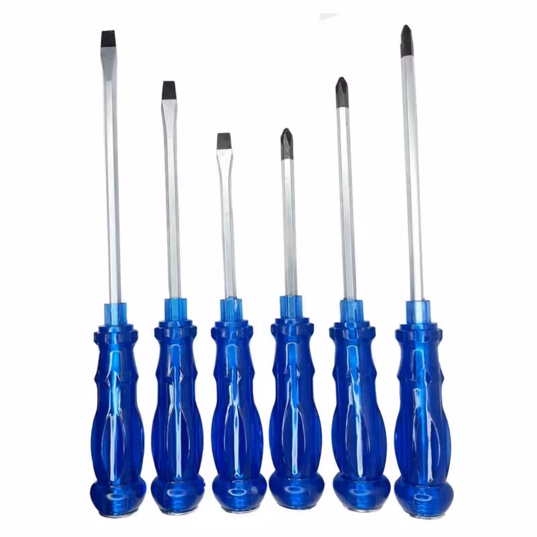 مجموعه 6عددی  پیچ گوشتی چهارسو و دوسو مدل ضربه خور کلاهک اهن ربایی مدل CVR