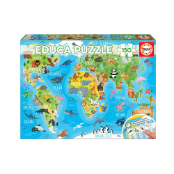 پازل 150 تکه نقشه جهان و حیوانات