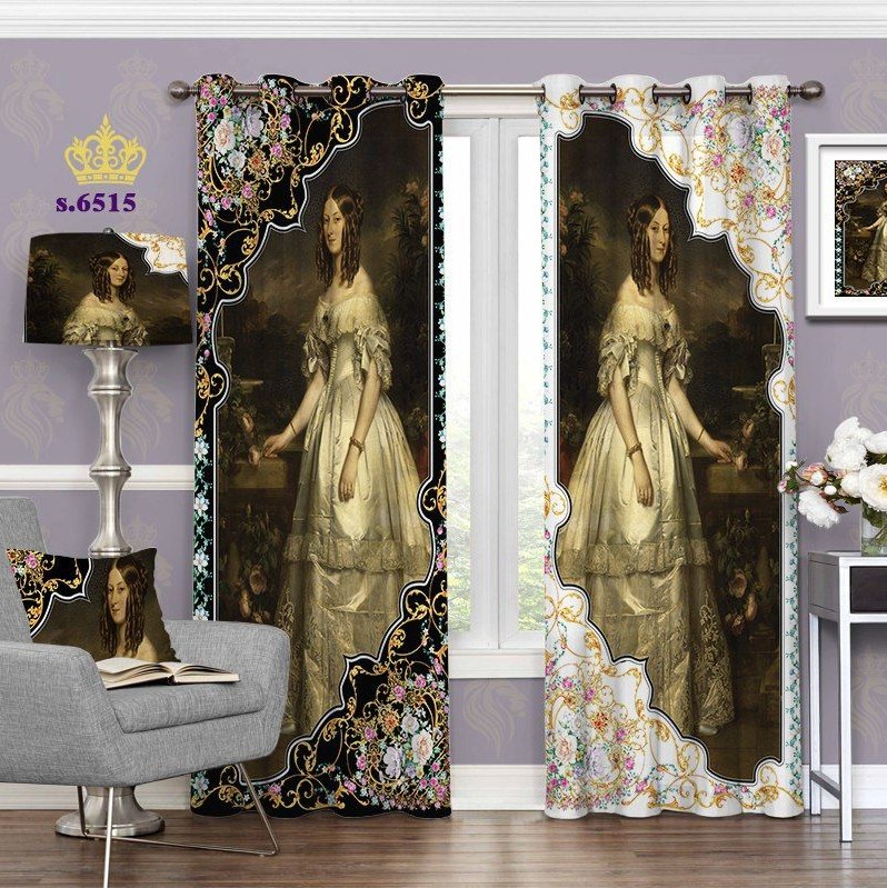 پرده پذیرایی دو قواره طرح ایتالیایی و چهره کد S6515