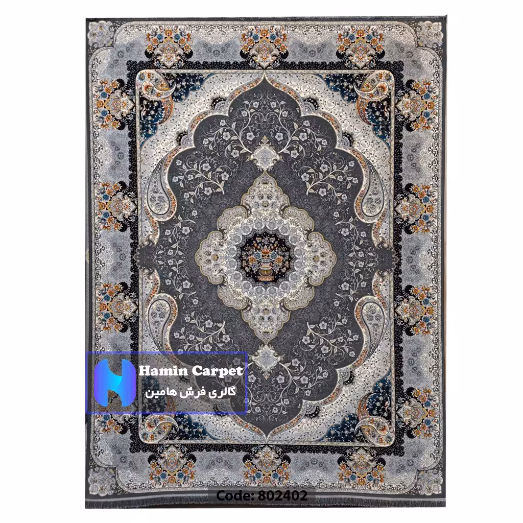 فرش 6 متری 700شانه تراکم 2550 نخ آکلریک رنگ زمینه متالیک کد AR802402