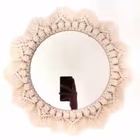 آینه مکرومه مدل شکوفه 25 سانتی  رنگ سفید و شیری 