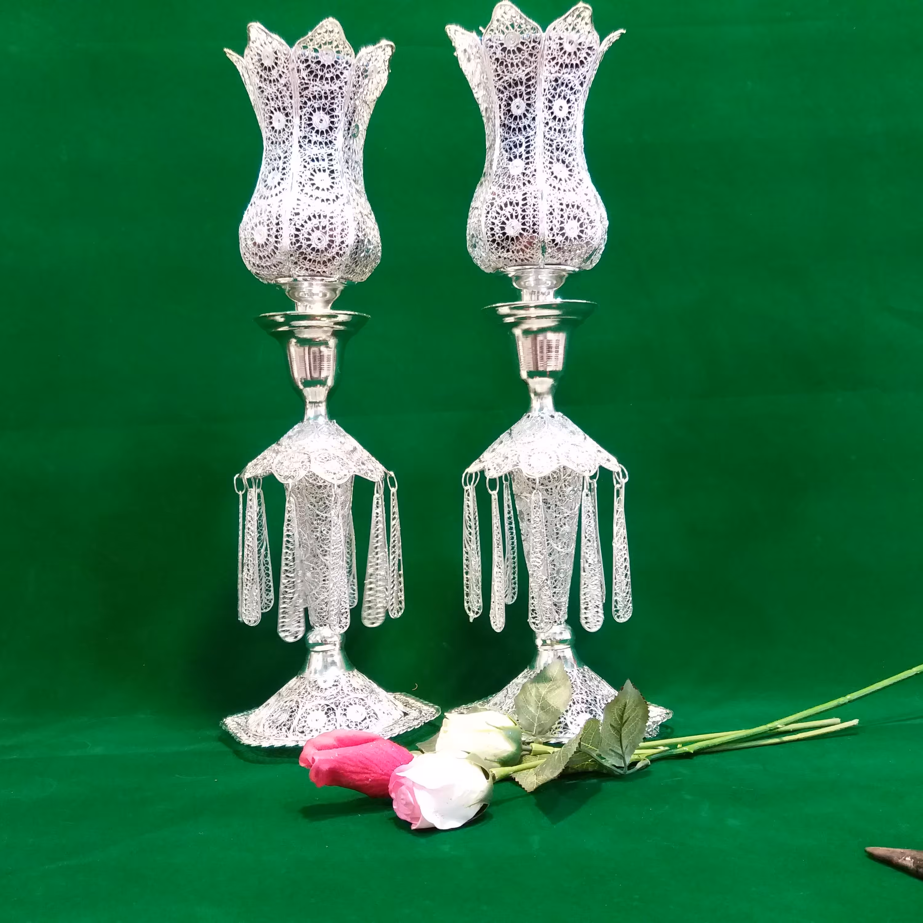 لاله (شمعدان )ملیله سایز بزرگ جدید 47 سانت با آبکاری نقره 