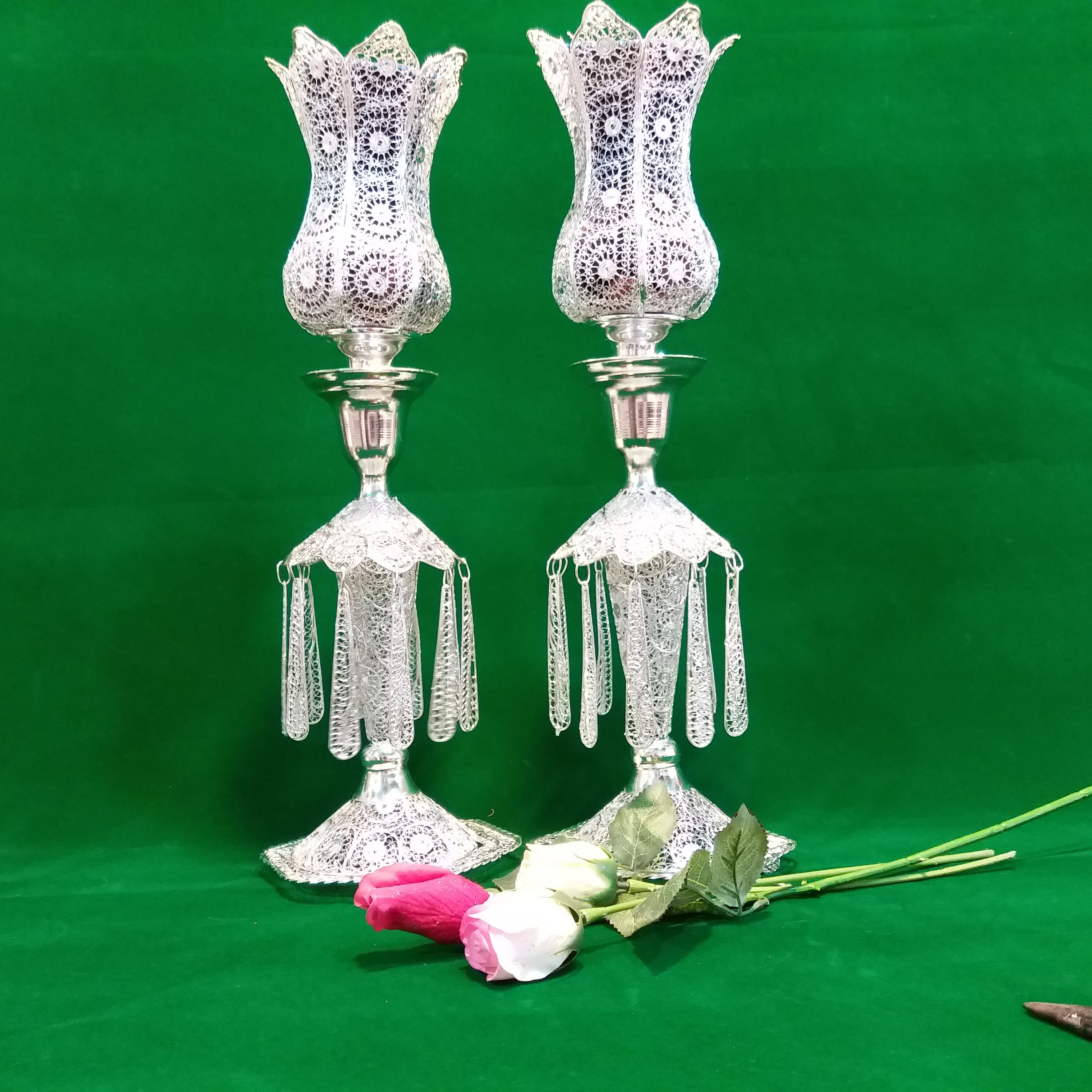 لاله (شمعدان )ملیله سایز بزرگ جدید 47 سانت با آبکاری نقره