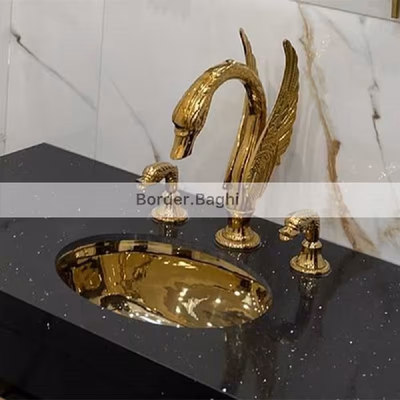کاسه روشویی مدل بیضی زیر سنگی طلایی