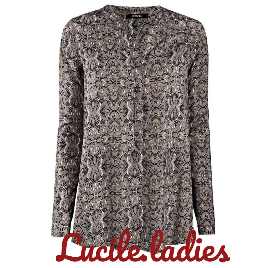 شومیز آستین بلند. ویسکوز طوسی طرحدار. برند اسمارا آلمان. مناسب 40 تا 44 