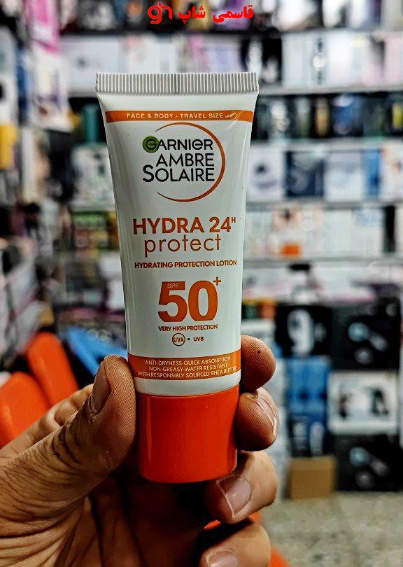 شیر ضد آفتاب آبرسان هیدرا 24 پرتکت SPF 50 گارنیه sunscreen Hydra 24 protect Milk Hydrating SPF 50 Garnier