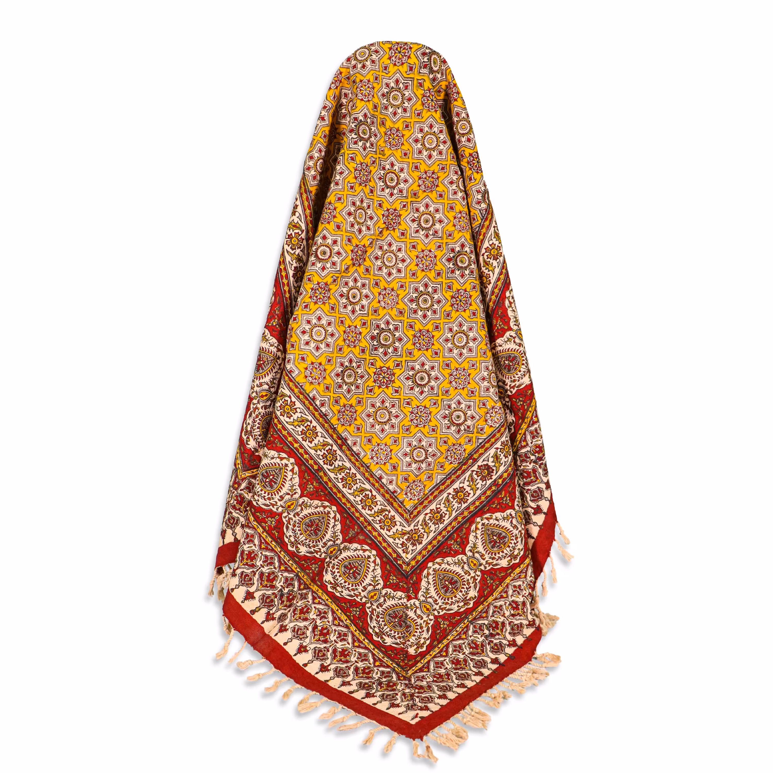 رومیزی قلمکار8 نفره طرح کاشی زرد 