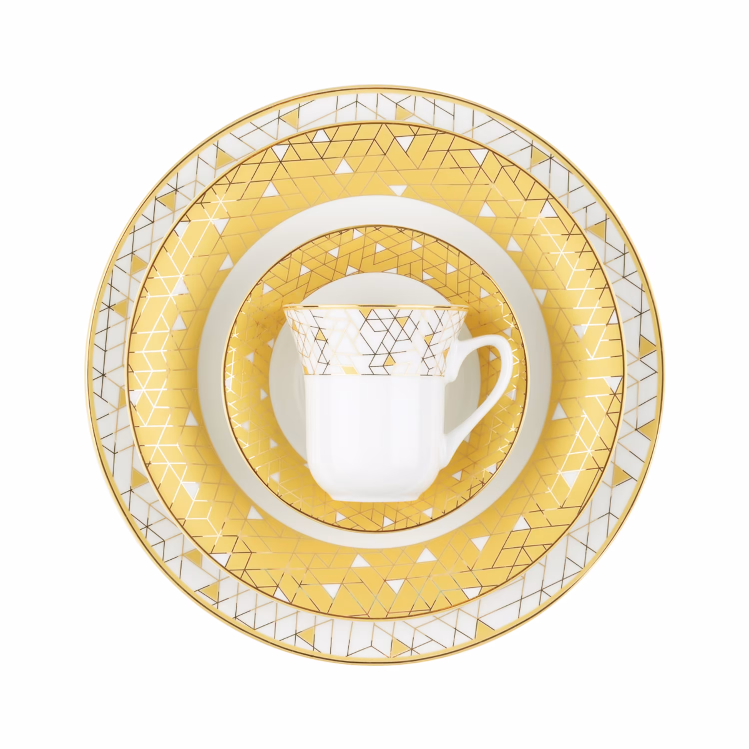 سرویس چینی زرین 12 نفره 108 پارچه ژئومتریکال طلایی درجه یک