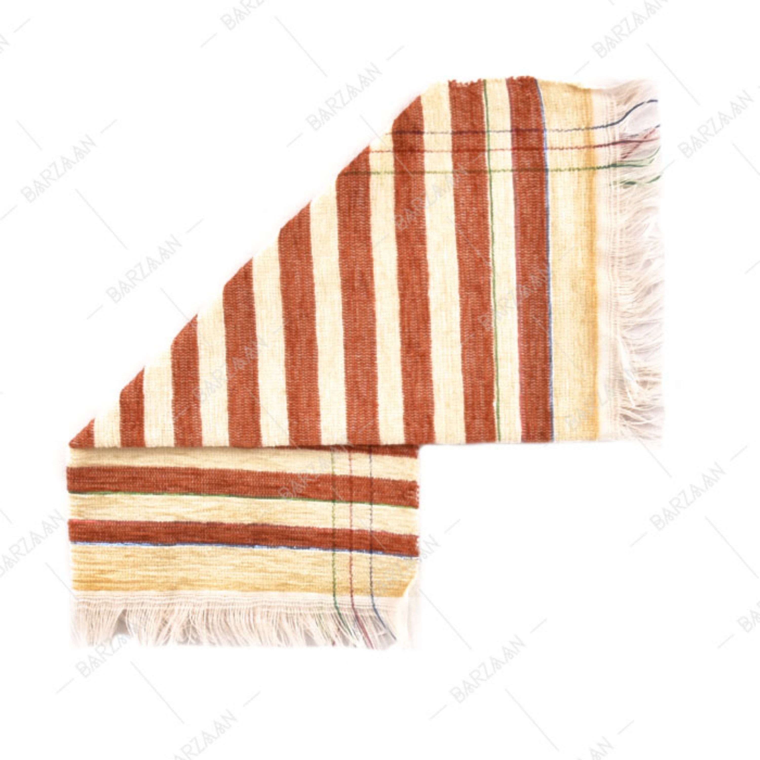 حوله آشپزخانه دستباف راه راه کرم و قهوه ای 32 در 32 سانتیمتر درجه یک