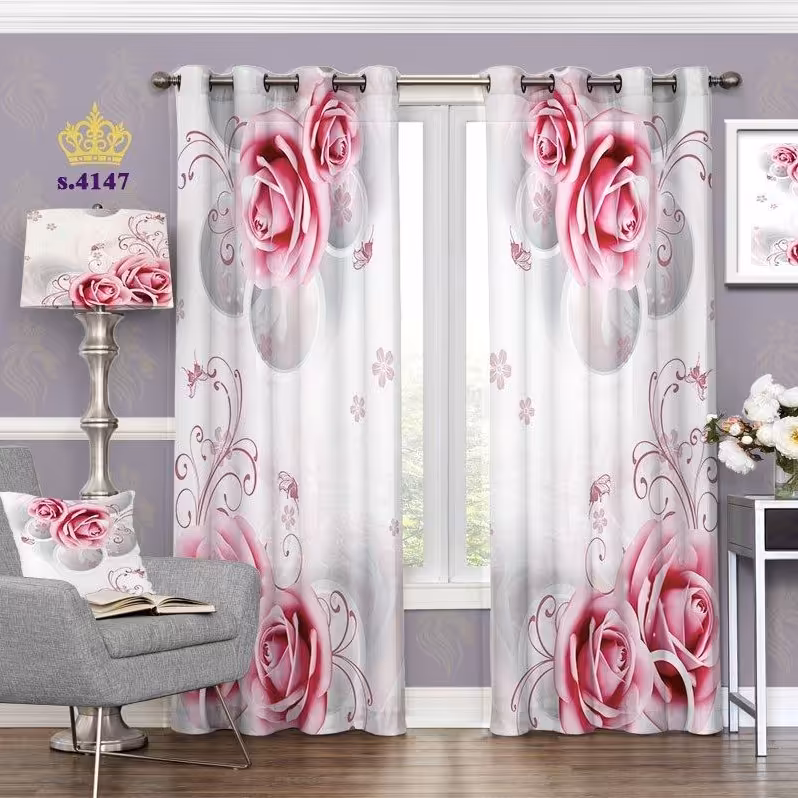 پرده پذیرایی دو قواره طرح گل کد S4147