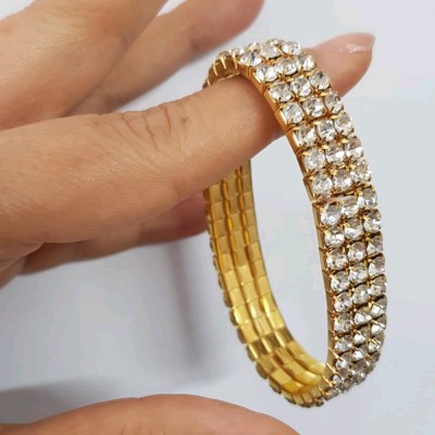 دستبند تنیسی فول نگین طلایی ،کار فوق‌العاده زیبا و حرفه ای،فری سایز کشی