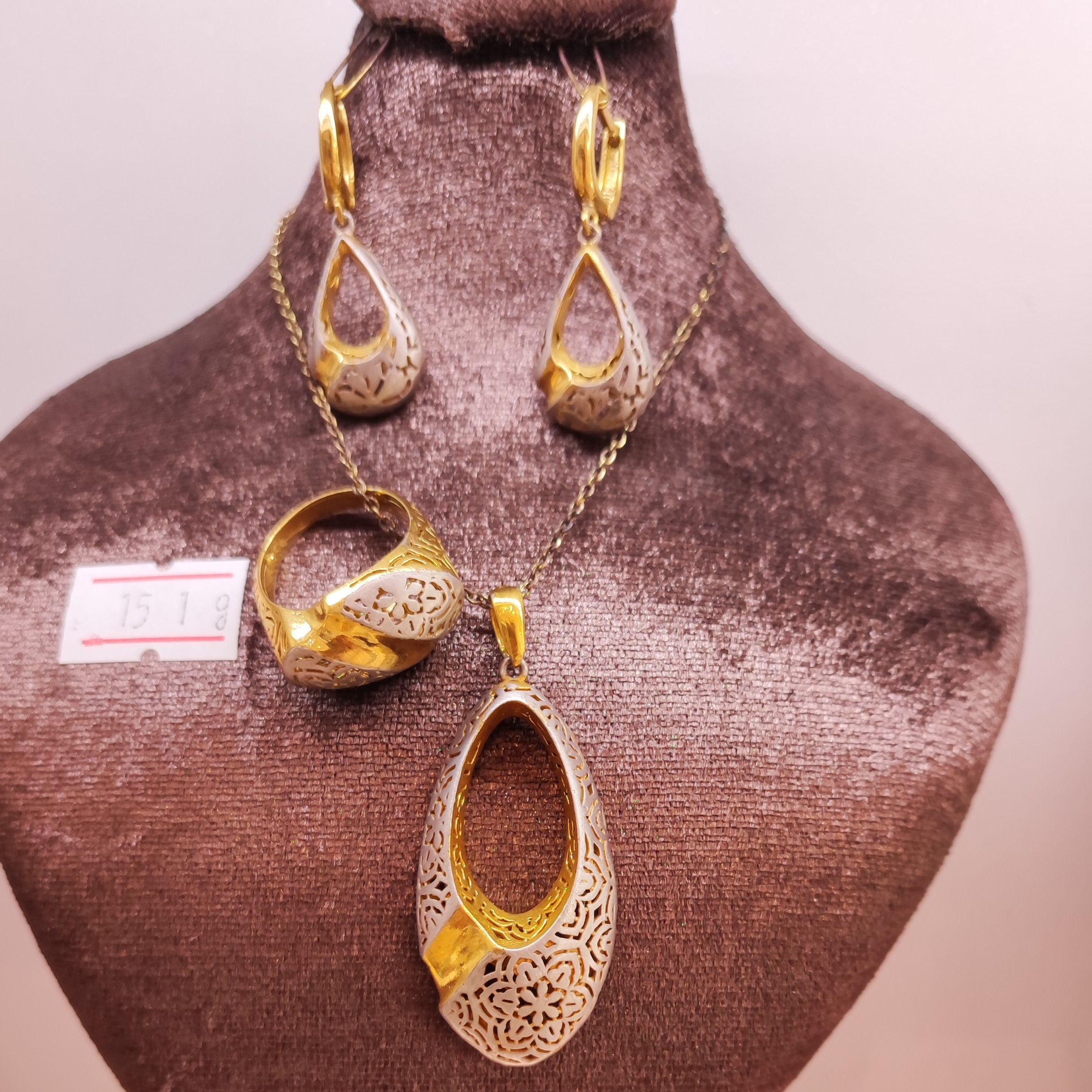 نیم ست کامل نقره دور آبکاری طلا و سفید تراش 925 عیار 