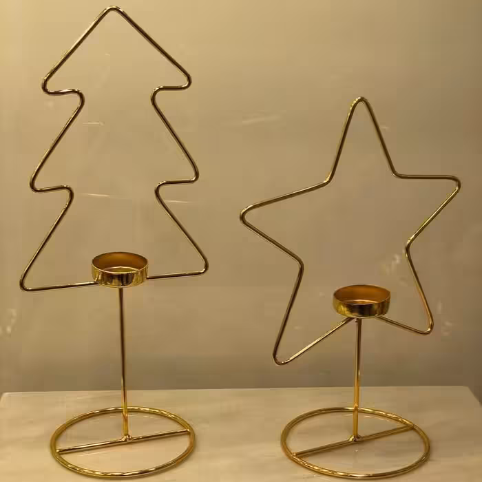 جاشمعی فلزی طلایی در دو طرح کاج و ستاره