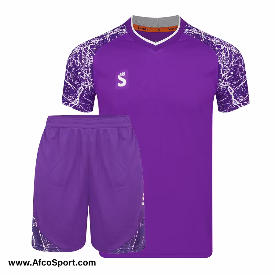 پیراهن شورت تیمی بنفش سفید طرح رعد و برق سینا اسپرت فصل 1401-1402