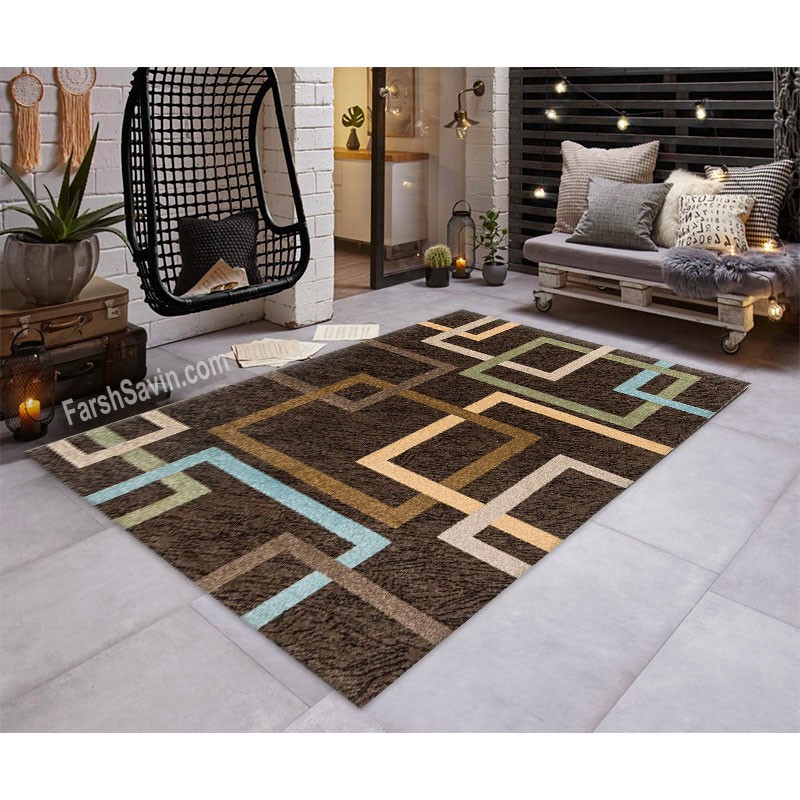 فرش ساوین کد 4003 نسکافه ای سایز 6 متری