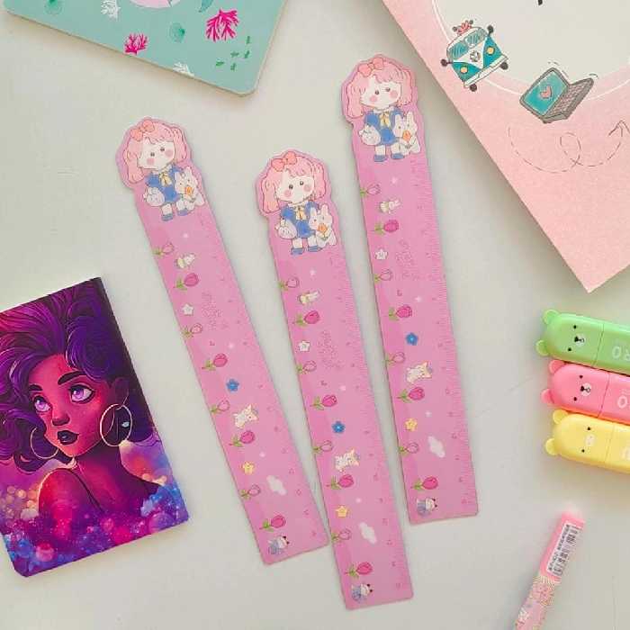 خط کش مگنتی فانتزی طرح دختر رنگ صورتی 15 سانتی متری