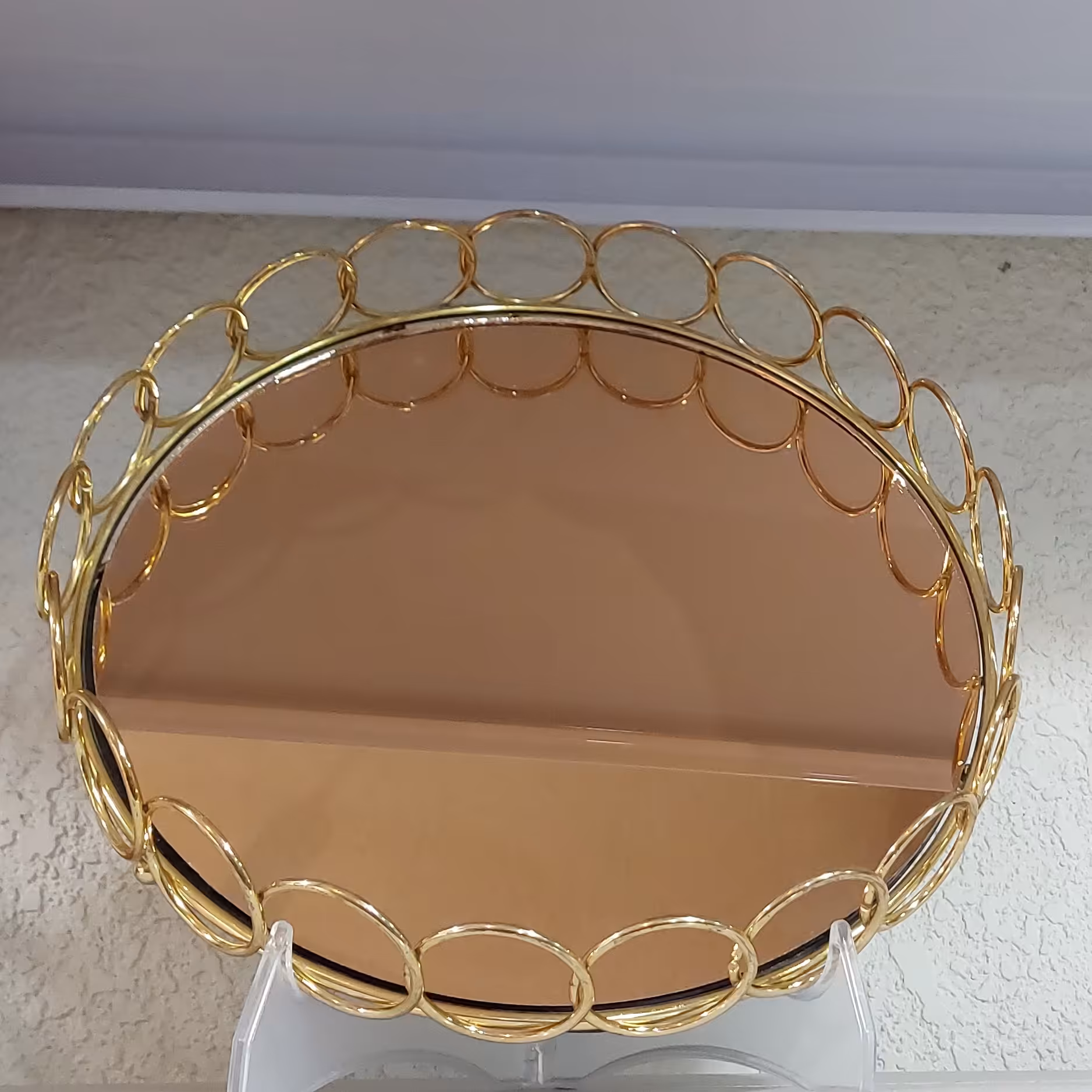 سینی کف آینه ای گرد طلایی مدل المپیک