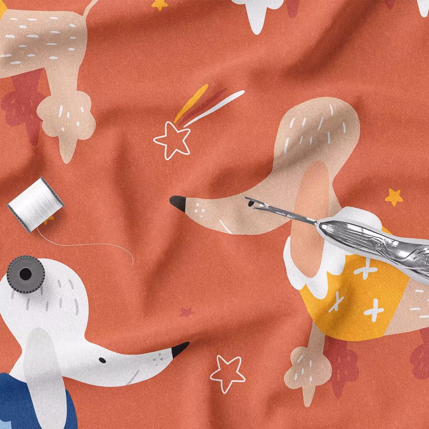 پارچه روبالشی مخمل پارچه باما طرح  سگ کیوت  کد 5011559