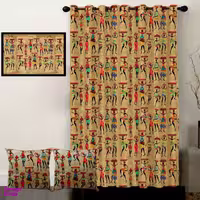 پرده رنس مدل S1-41005 به همراه تابلو و کوسن چند رنگ