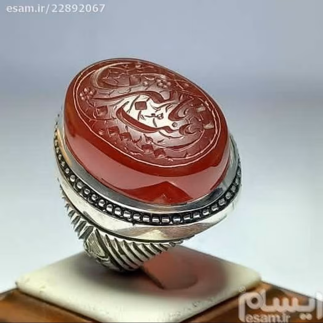 انگشتر عقیق سرخ ابدار تراش ثبتی درشت(امضا هو ) دستساز بارکاب فوق العاده جوندار 