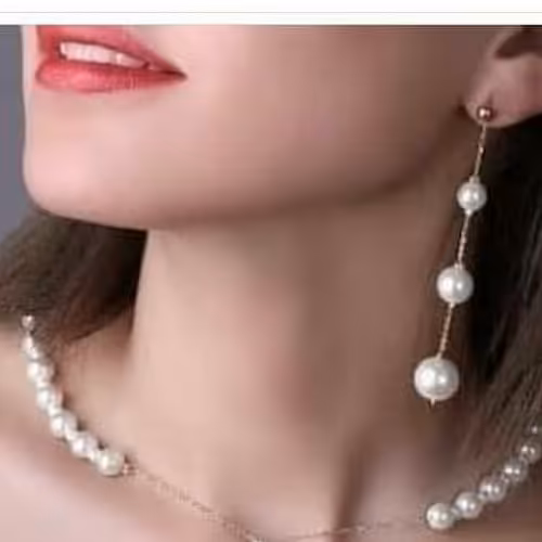 گوشواره مرواریدی آویز استیل رنگ ثابت درجه یک