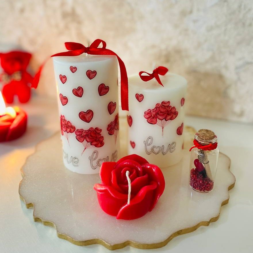 شمع ولنتاین جفت استوانه ای قلبی  