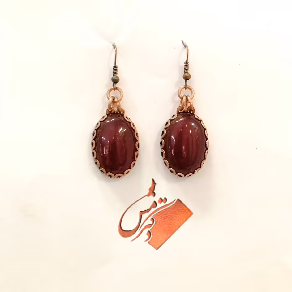 گوشواره مس وسنگ قرمز یاقوتی