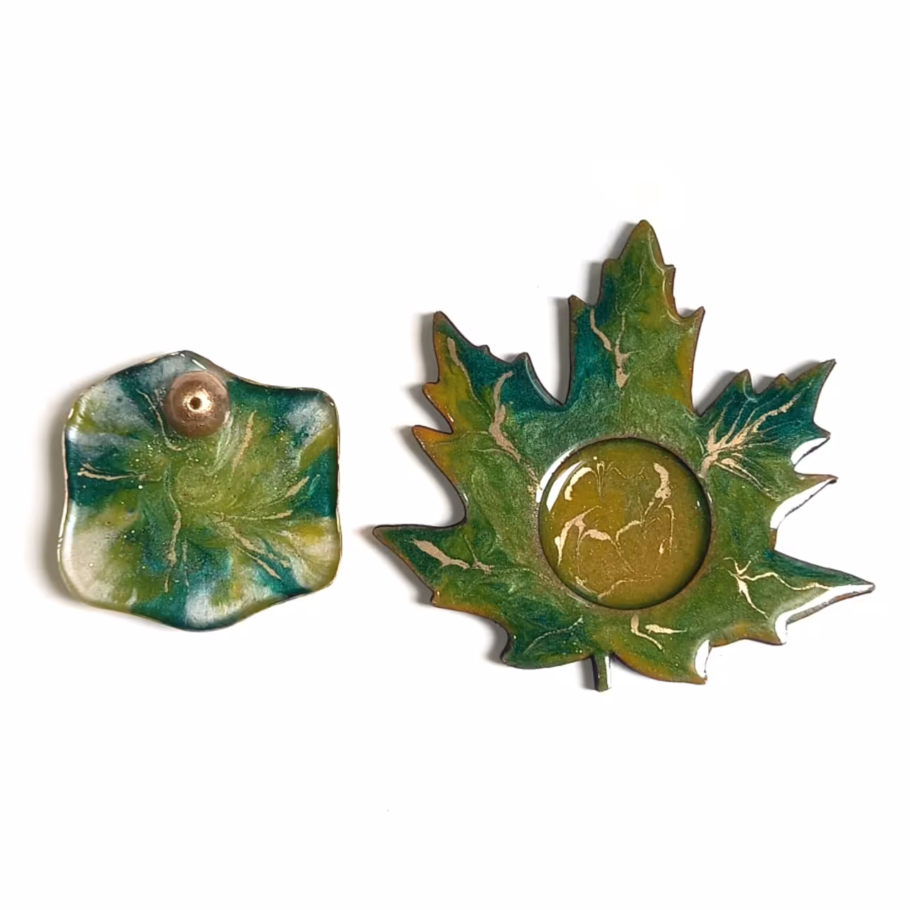 جا شمعی و جاعودی طرح برگ سبز کد js001