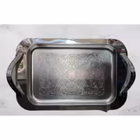 سینی استیل سیلا گلدار مستطیل بزرگ دسته لوزی کد 104