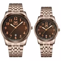 ست ساعت مچی عقربه ای زنانه و مردانه اوبلاک مدل 72708 رنگ کافی صفحه کافی