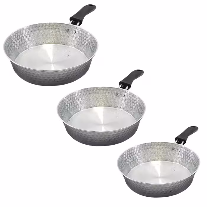 سرویس 3 پارچه تابه روحی چکشی سایز 18و22و24 تک دسته پلاستیکی