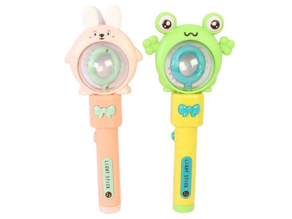 جغجغه موزیکال نوزاد مدل عصای جادویی با چراغ ال ای دی و توپ چرخان طرح حیوانات