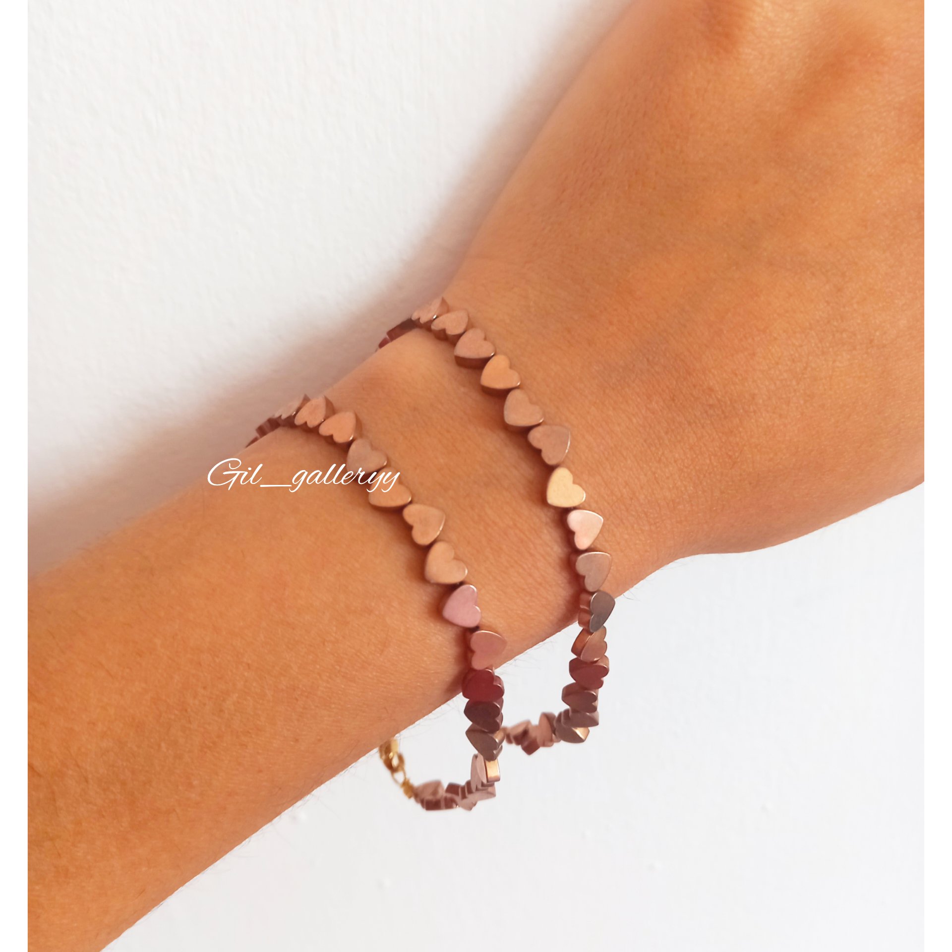 دستبند سنگ حدید قلب شامپاینی